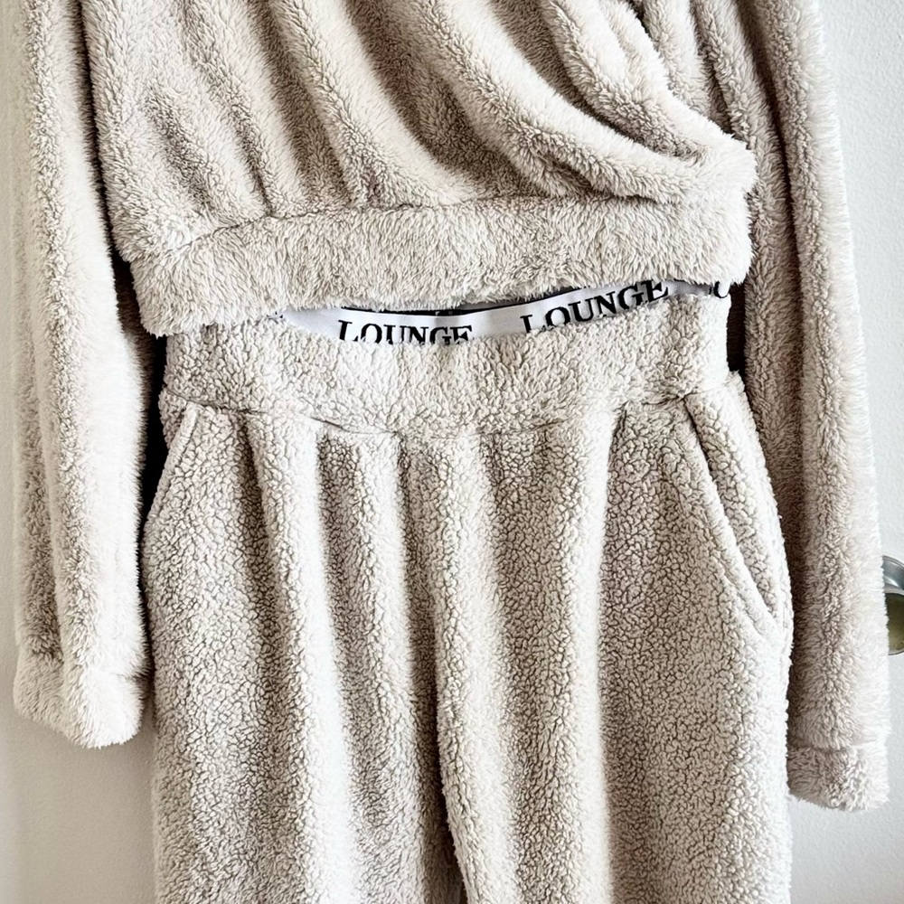 Frosted Grey Teddy Cropped Hoodie and Joggers Set